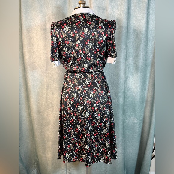 Whirlaway Frocks Black Floral Midi Dress with White Collar - Picture 2 of 5